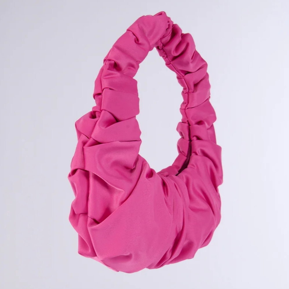 Akira Women's Ruched Love Satin Purse Party Holiday Bag Pink - Picture 3 of 11